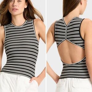 wild fable Black & White Striped Ribbed Tank with Back Cutout - Soft & Stretchy